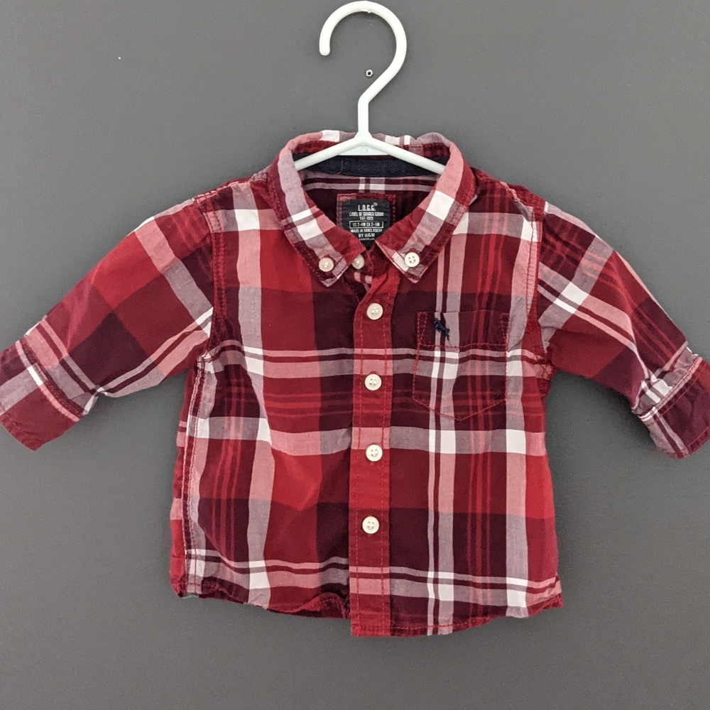 Red button up plaid long sleeve shirt